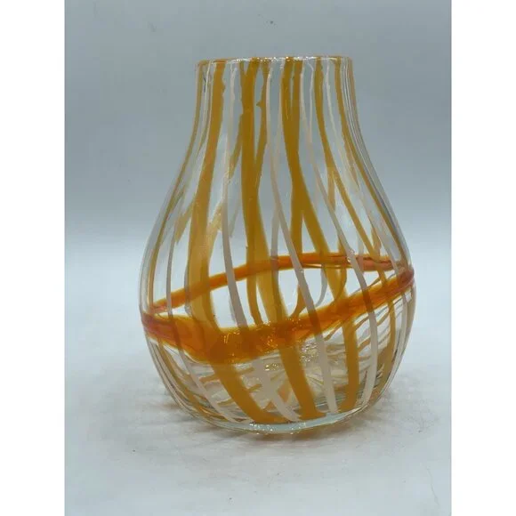 Anthropologie Blow Art Glass Orange Swirl Vase Retro - Picture 3 of 8
